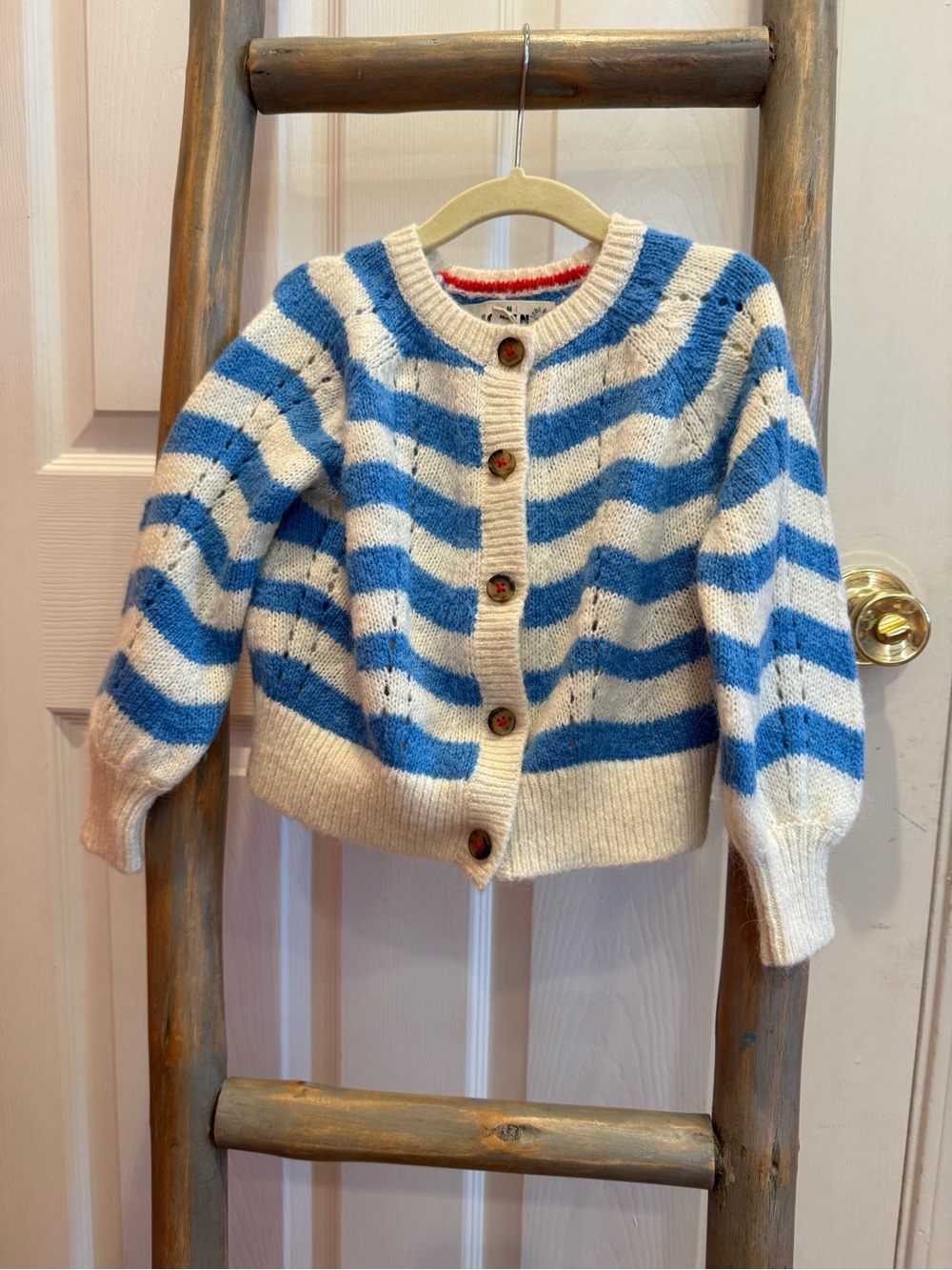 Mini Boden Girls Wool Alpaca Striped Cardigan Blue 2-3Y